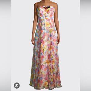 MILLY Multicolor Floral Strapless Gown Size 14 100% Silk Fabric from Italy